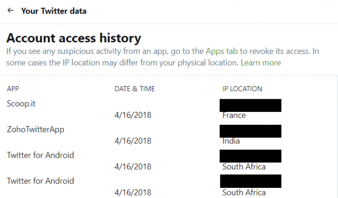 twitteri juurdepääsu ajalugu - kas minu veebikontosid häkkiti?