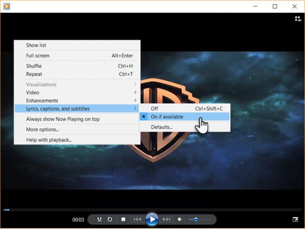 Lülitage video esitamise ajal WMP-s subtiitrid sisse