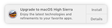 Tüütu MacOS High Sierra versiooniuuendusteadete keelamine MacOS High Sierra teatised