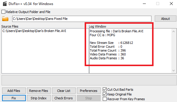 Kuidas parandada katkisi AVI-faile, mida ei esitata, Divfixi parandatud lõplik lõplik