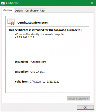 Chrome'i veebisaidi sertifikaat