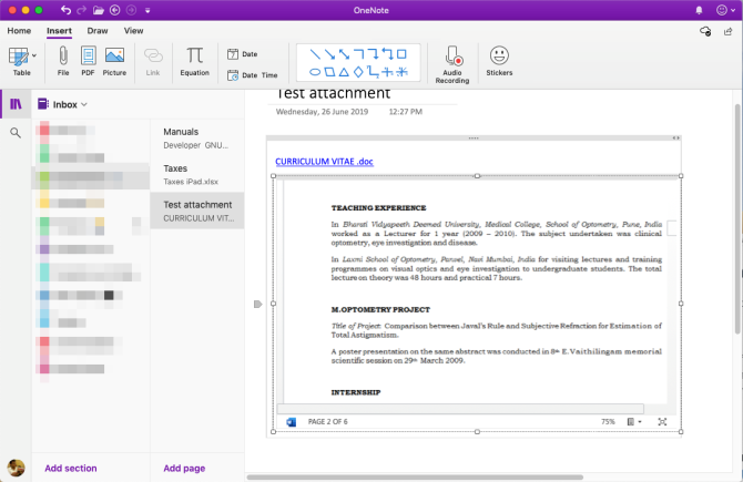 lisage OneNote'is Wordi fail