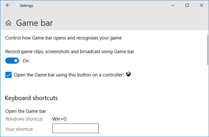 Mänguriba sätted Windows 10