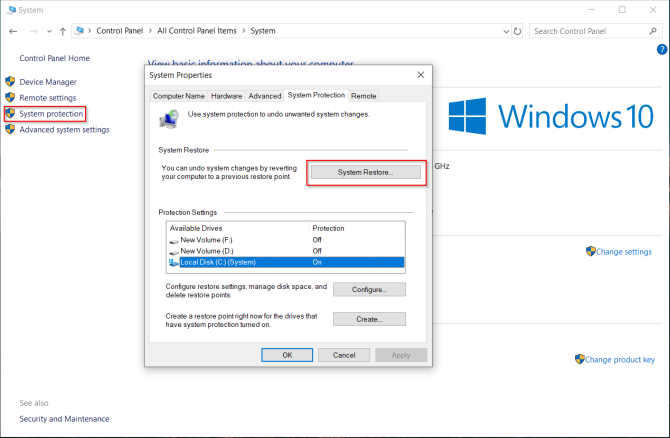 looge Windows 10-s taastepunkt