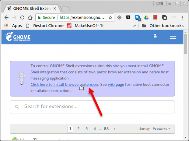 GNOME Shelli integreerimissõnum Chrome'is