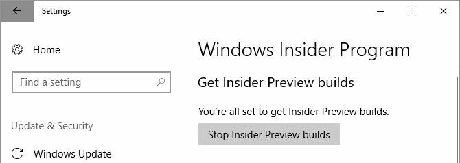 Windows 10 Stop Insider Preview luuakse