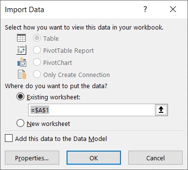 Andmete importimise dialoogiboks on teksti impordi viisard