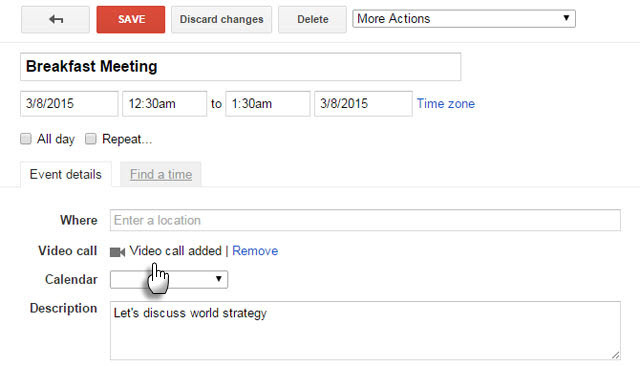 Lisage videokõne Google'i kalendrisse