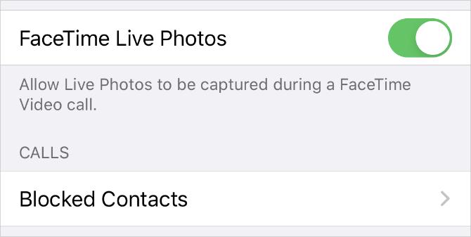 FaceTime Live Photos lülitatakse iPhone'i seadetes sisse