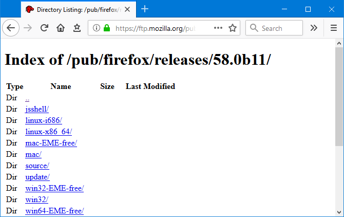 Kõigi Firefoxi versioonide kataloog