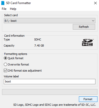 Vormindage oma Raspberry Pi microSD-kaart