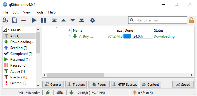 See on ekraanipilt ühe parima Windowsi programmi jaoks torrentite allalaadimiseks. Seda nimetatakse qBittorrent