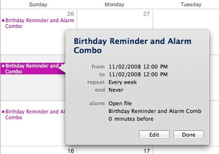 Sünnipäeva äratused, automatiseeritud e-posti teated ja iCal [Ainult Mac] ical1