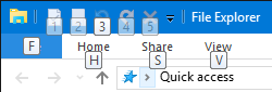 Windows 10 File Exploreri kiirklahvid