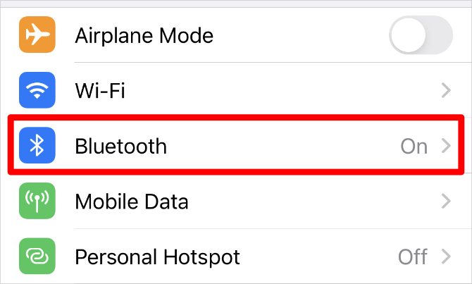 Bluetoothi ​​valik iPhone'i seadetes