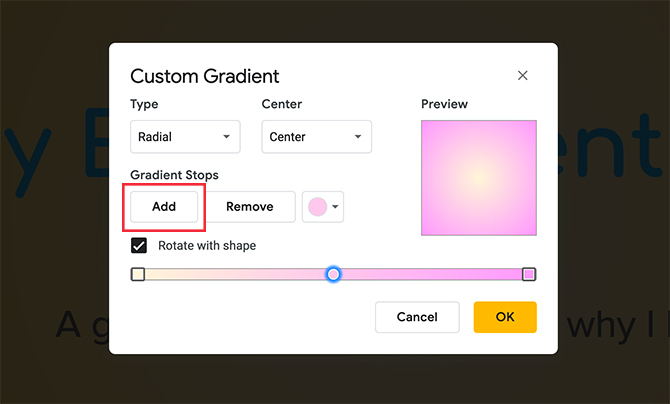 Kohandatud gradient-Google'i slaidid lisavad värvipeatuse