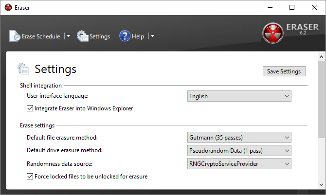 See on ühe parima Windowsi programmi ekraanipilt. Seda nimetatakse Eraseri failide ülekirjutamiseks