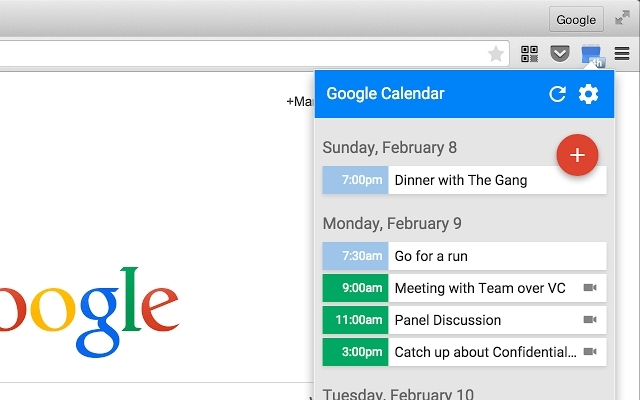 Google'i kalender - Chrome'i laiendus