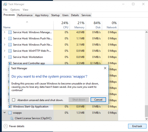 mis on wsappx ja miks kõrge cpu ram väljastab Windows 10