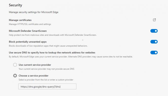 Microsoft Edge DNS-i pakkuja muutmine