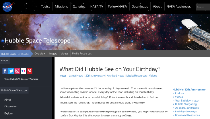 Mida Hubble'i teleskoop teie sünnipäeval nägi? Vaadake NASA mini-saidilt galaktilise sünnipäeva tähistamist