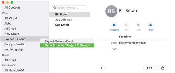 E-posti grupp Mac'i kontaktidest
