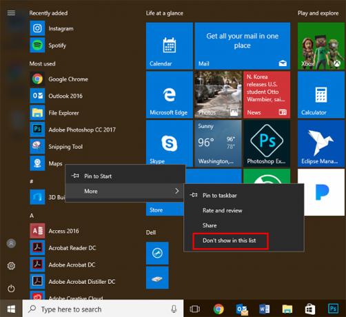 Kuidas eemaldada "Enim kasutatud rakendused" Windows 10 menüüst StartUusUs1