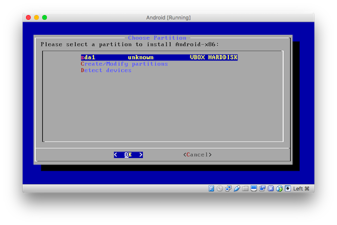 Kuidas käivitada Android-rakendusi macOS-is, valige partitsioon