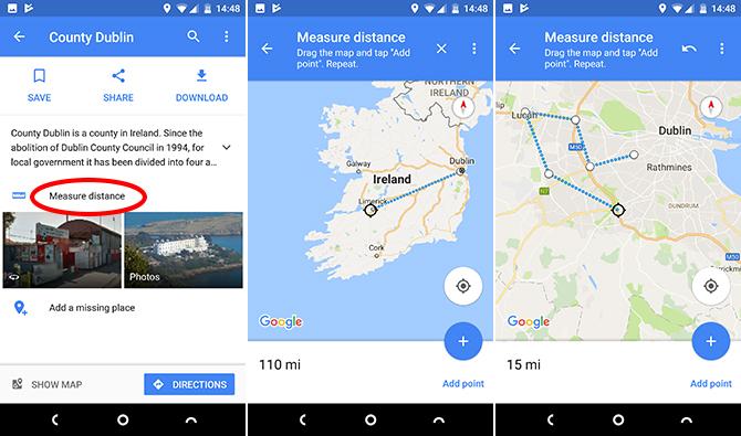 google maps android mõõdab vahemaad