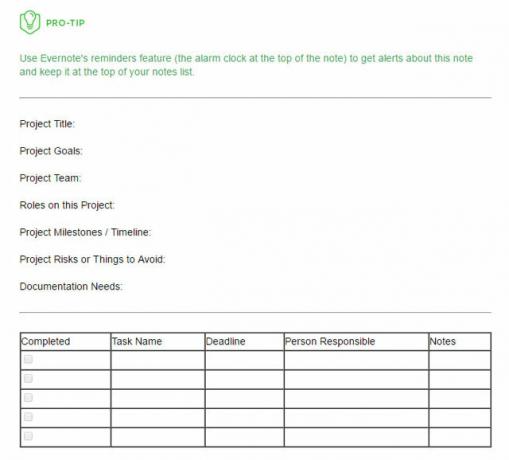 Evernote projektiplaani mall