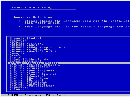 reactos ülevaade install1 keel