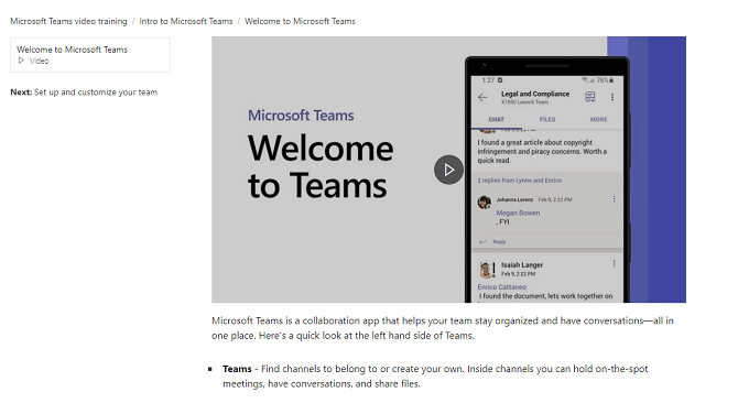Microsofti meeskondade juhendaja leht