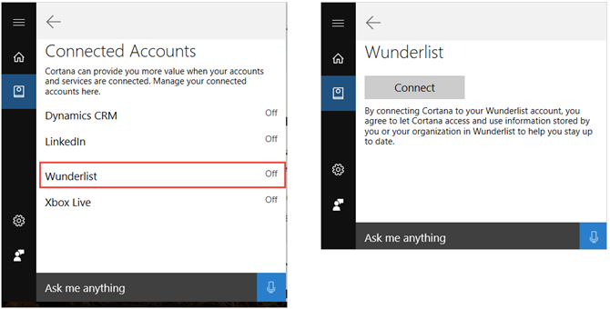 cortana connect wunderlist steps