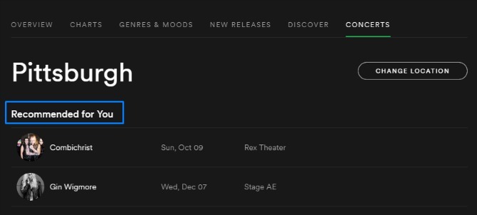 Teile soovitatud Spotify kontserdid