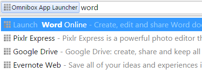 Omniboxi rakenduste käivitaja Chrome
