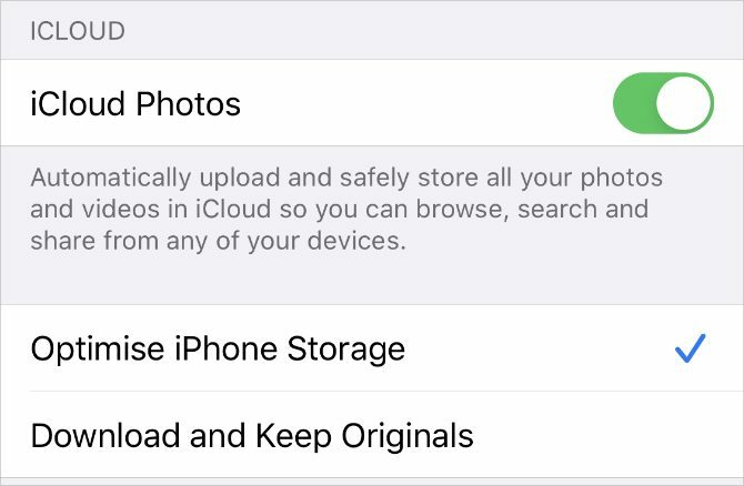 iCloud Photosi seaded iPhone'is