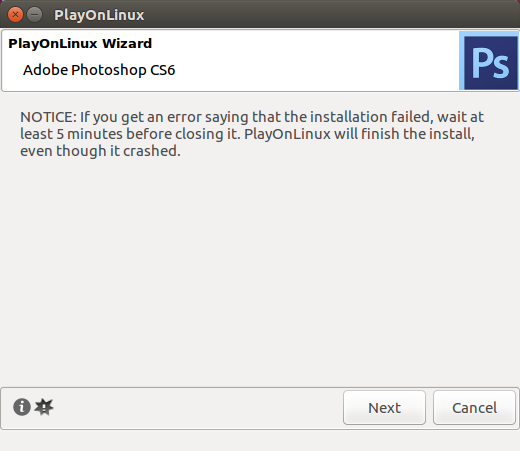 Kuidas installida Adobe Photoshop Linuxile - hoiatus