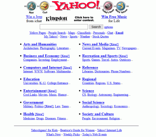 Yahoo 1997. aasta ekraanipilt