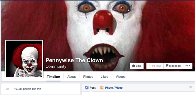 Pennywise'i klouni Facebooki leht