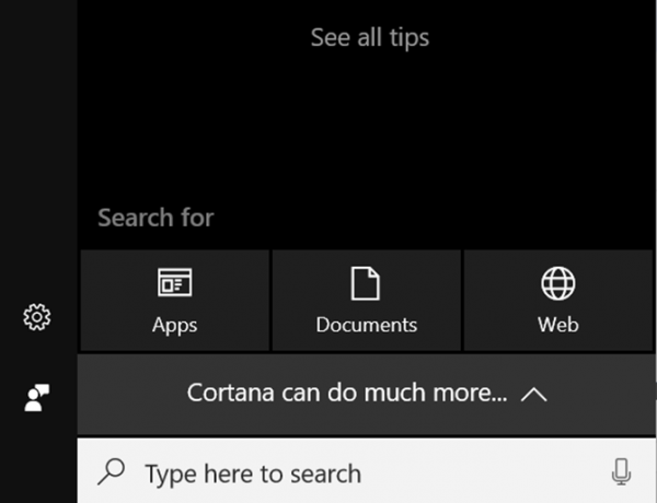 Cortana arvuti põhiekraanil