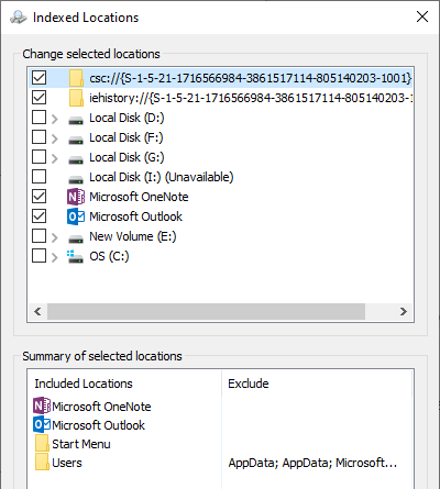 Windowsi indeks otsingu asukohtade kataloogid