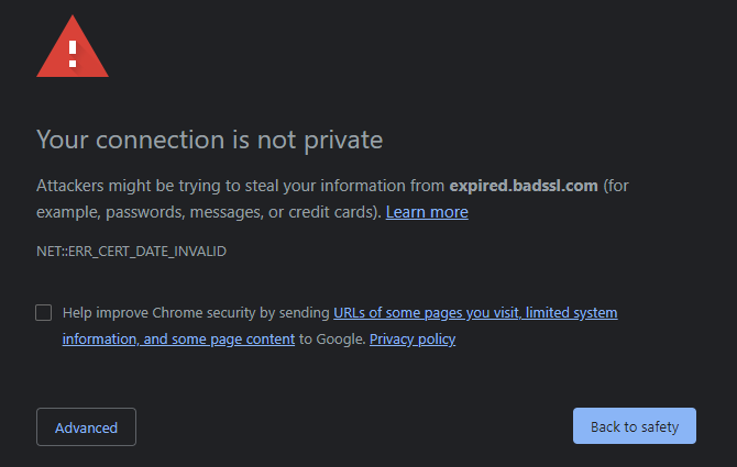Chrome'i ühendus pole privaatne