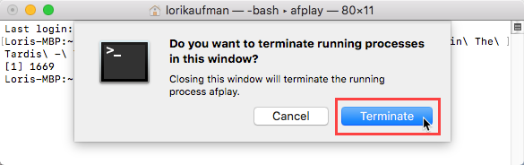 Klõpsake Macis terminaliaknas protsessi lõpetamiseks