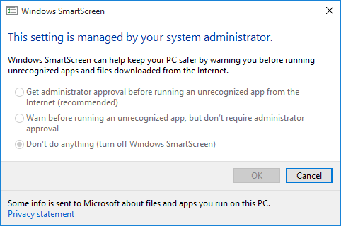 Windows 10 SmartScreeni sätted