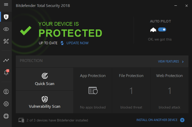 Bitdefender 2018 peaekraan