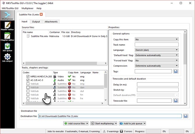 Mittevajalike subtiitrite eemaldamine MKV failidest MKVTools multipleksimine