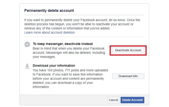 Facebook soovitab teil oma konto desaktiveerida, kui jätkate Messengeri kasutamist