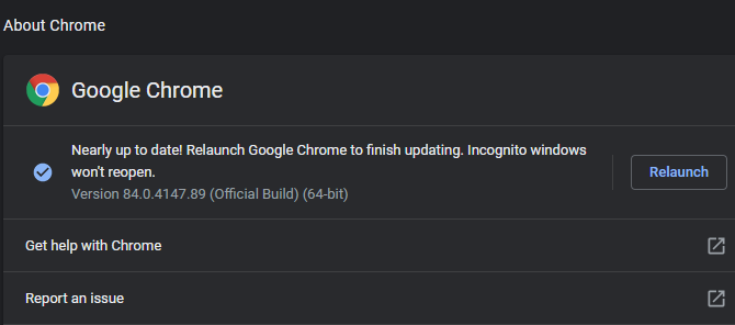 Chrome'i värskenduste otsimine