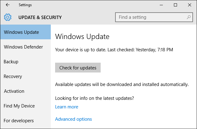 Windows 10 sätted Windows Update