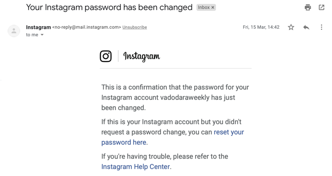 Instagrami parooliga muudetud e-post